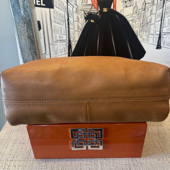 Tory Burch "Marion" Cognac Brown Pebbled Leather Large Slouchy Shopper Tote - Picture 6 of 16